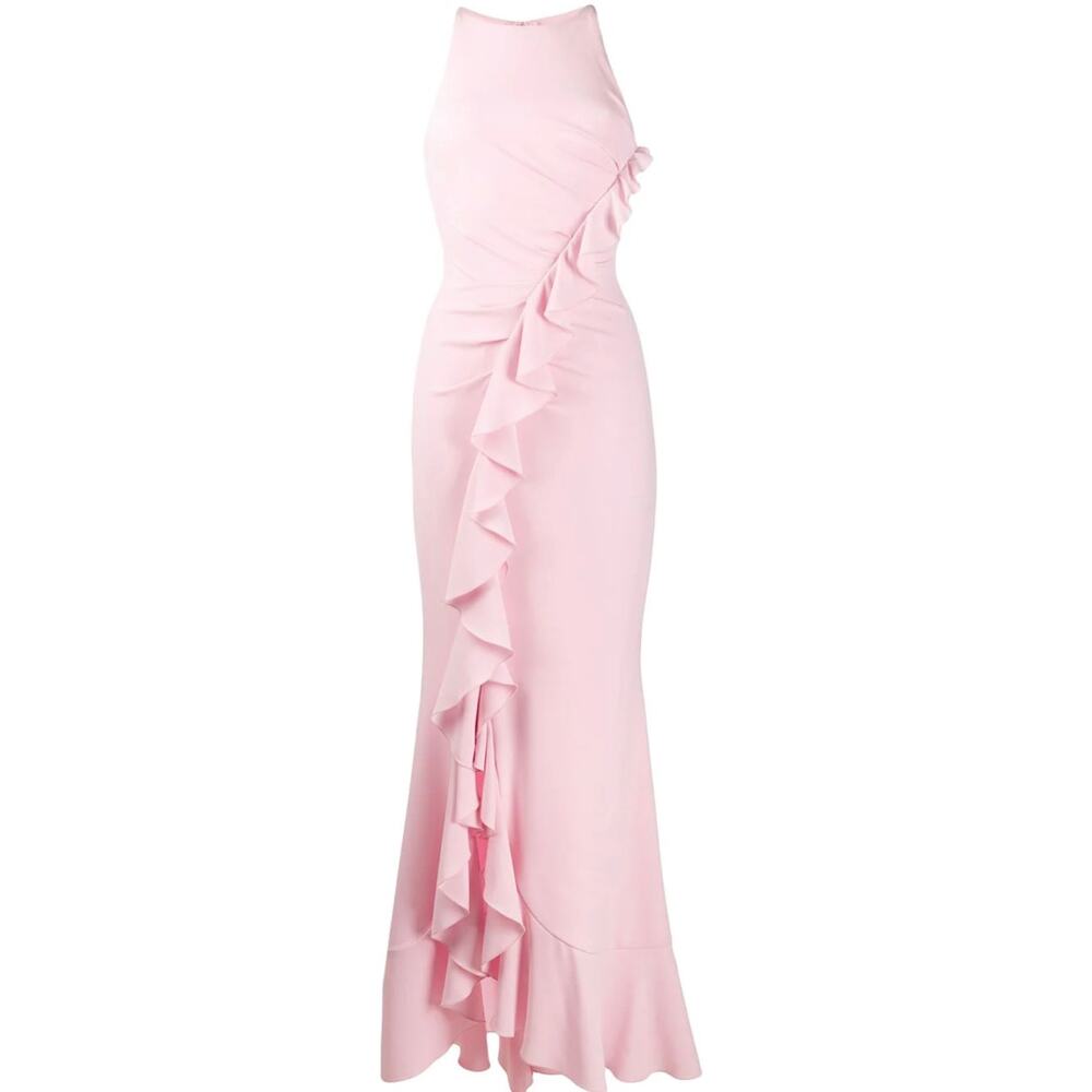 TALBOT RUNHOF Ruffle-trimmed Fitted Gown In Pink‎ size 16 NWT $2050